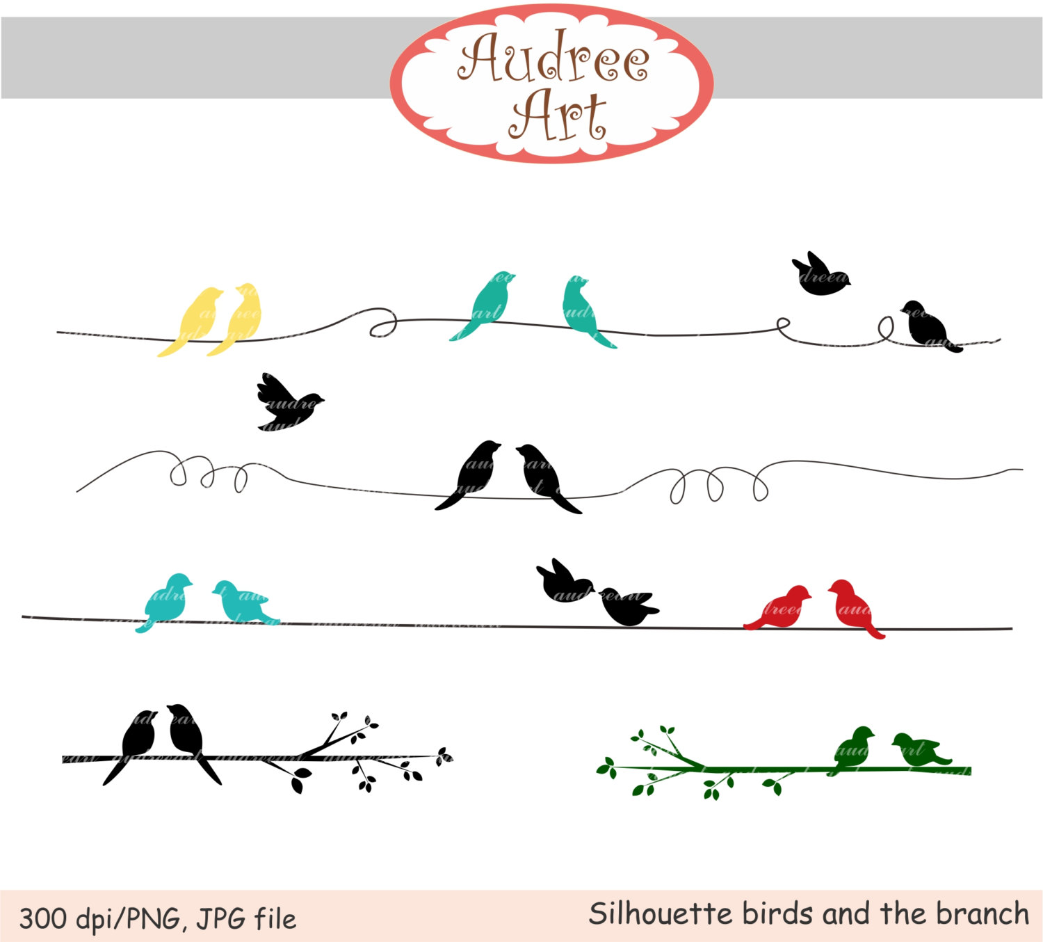 Clip Art Birds Silhouette Birds And Branch By Audreeartclipart