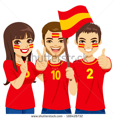 Soccer Fans Cheering Their Spain National Football Team   Stock Vector