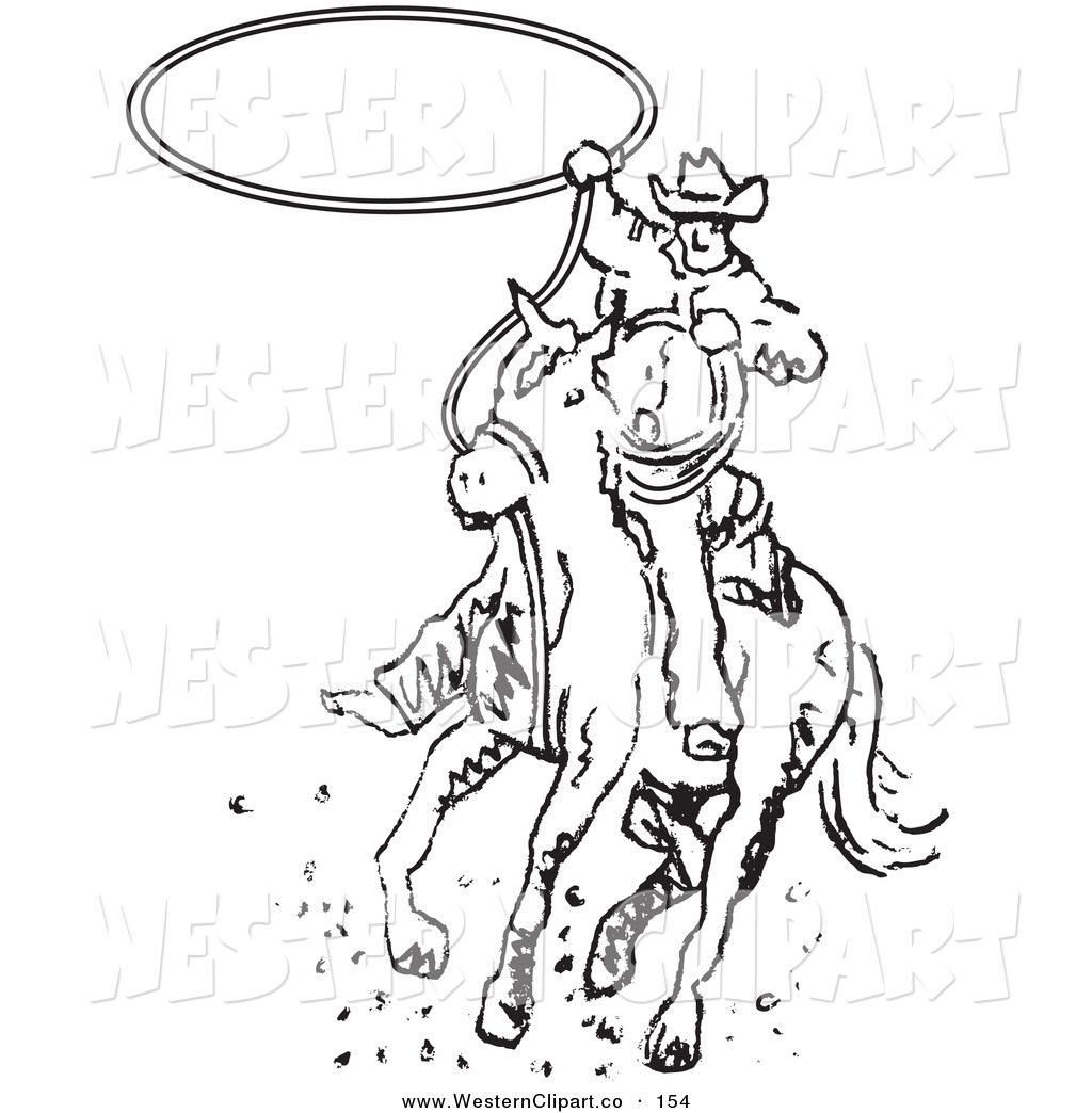 Larger Preview  Vector Western Clip Art Of A Cowboy Riding A Horse And