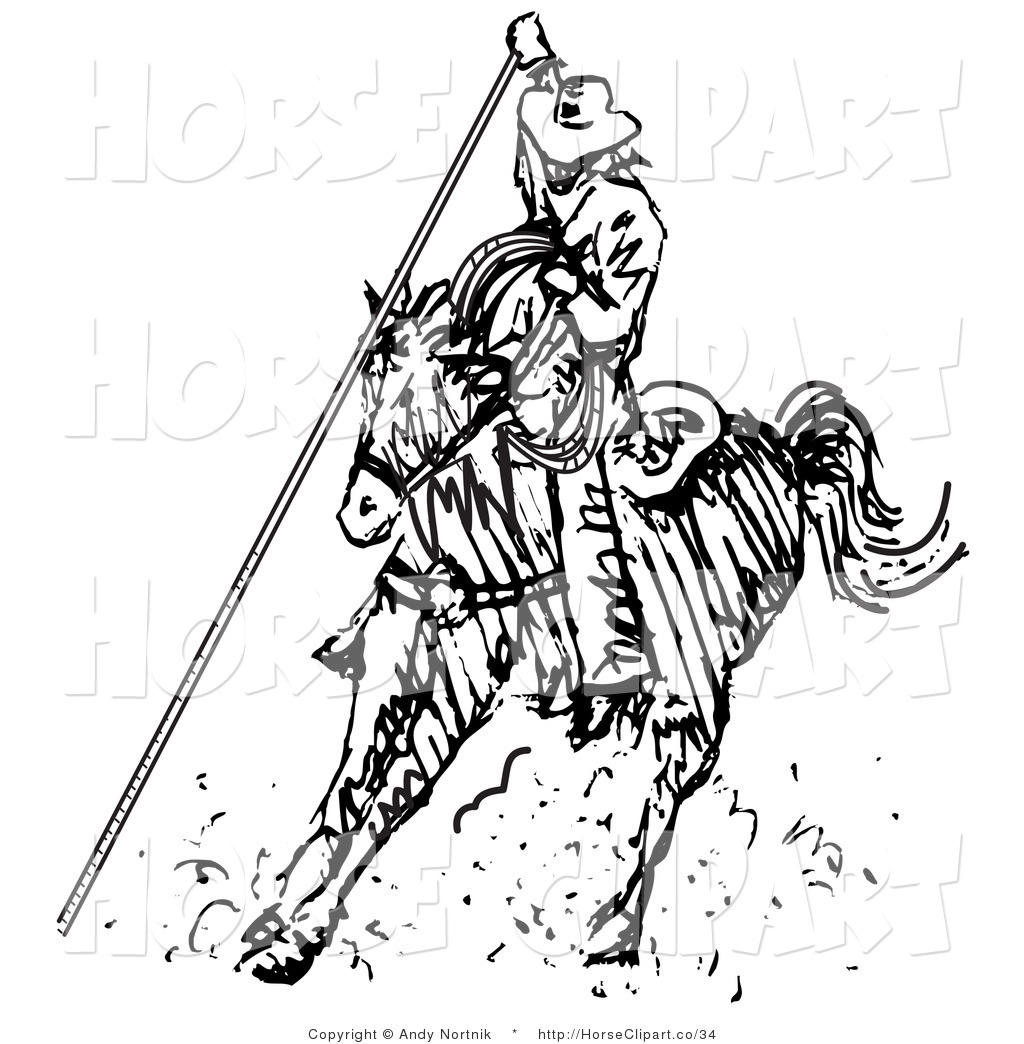 Preview  Clip Art Of A Cowboy Riding A Horse Roping Something