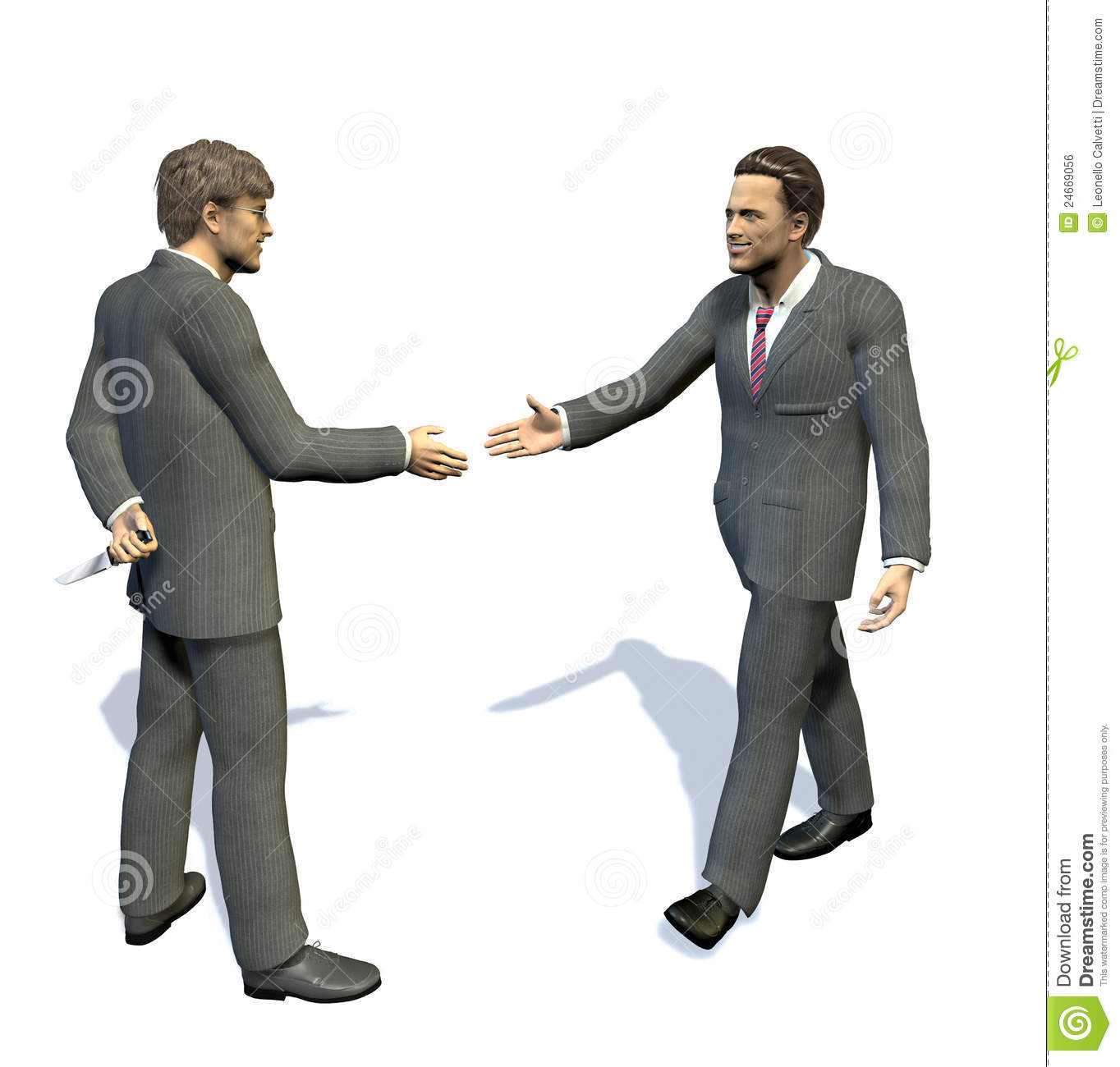 Two Men Going To Shake Their Hands One Of Them Is Hiding A Long Knife