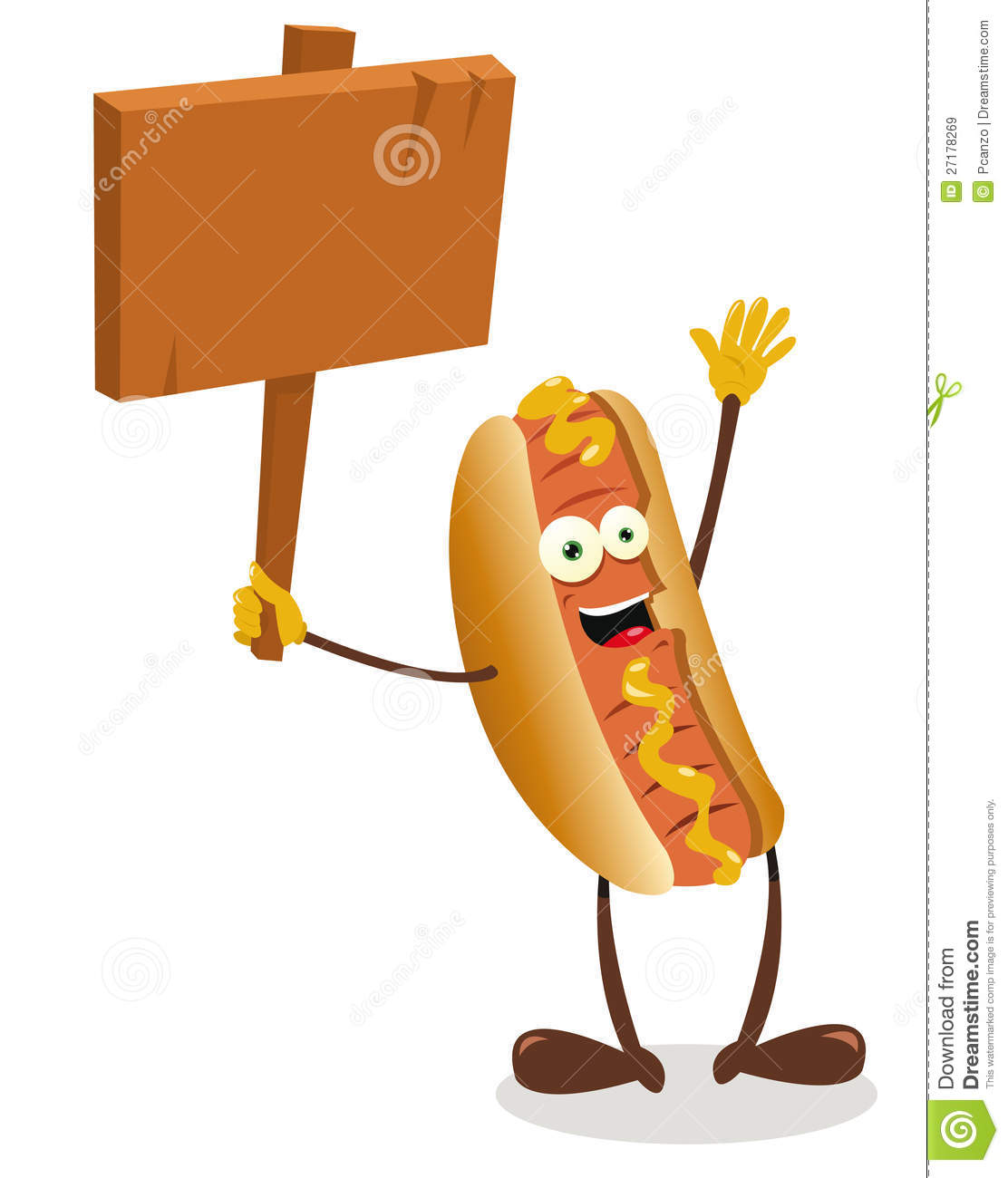 Funny Hot Dog Holding A Wooden Sign Royalty Free Stock Images   Image