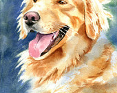 Golden Retriever Painting Dog Portrait Art Original Watercolor Art Pet