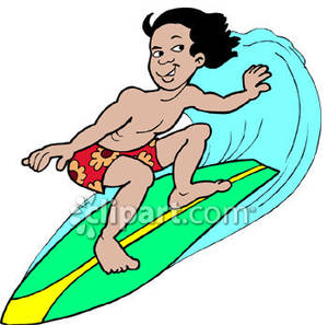 Kid Surfing A Big Wave   Royalty Free Clipart Picture