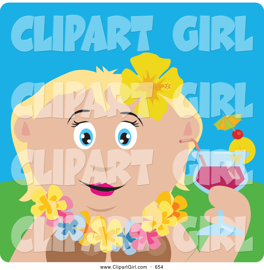 Larger Preview  Clip Art Of A Cute Caucasian Woman In A Hawaiian Lei