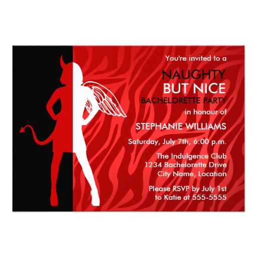Naughty But Nice Bachelorette Party Invitation 5 X 7 Invitation Card