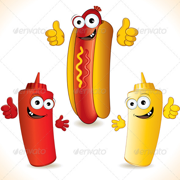 Smiling Cartoon Hot Dog With Funny Friends