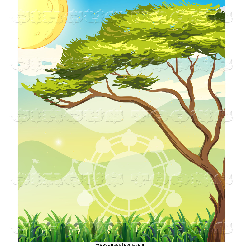 Clipart Of A Tree Over A Shadow Of A Big Top Tent And Carnival Ride By