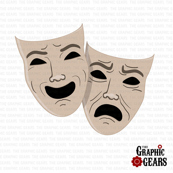 To Theatre Masks Clip Art   Theater Happy And Sad Face Janus Mask Clip