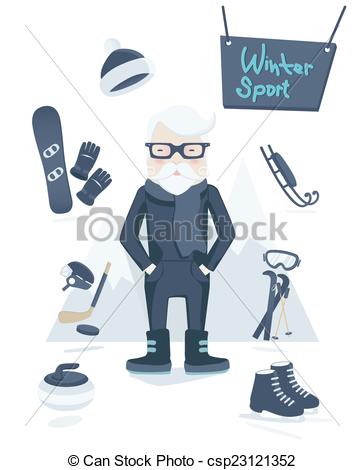 Clipart Vector Of Athletic Old Man And Winter Sport   Athletic Grey