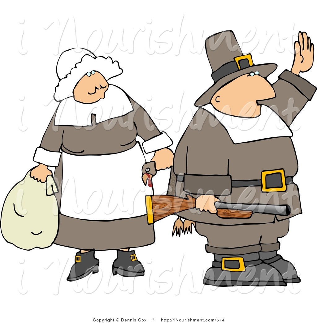 Larger Preview  Clipart Of A Pilgrim Man And Woman With A Gun And