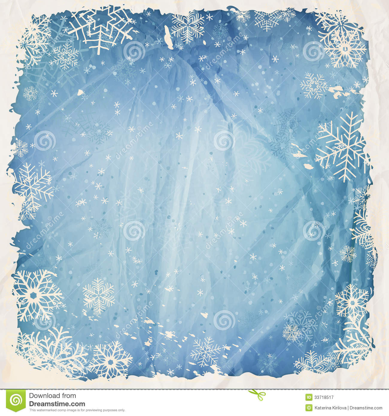 Winter Background With Falling Snow Grunge Frame And Old Crumpled