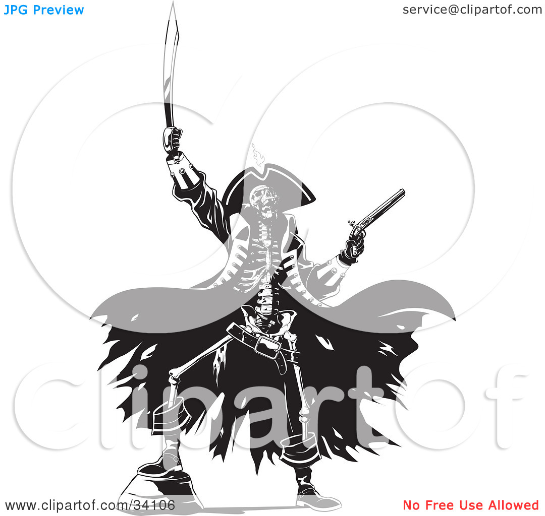 Clipart Illustration Of A Skeleton Pirate Raising Hell One Foot Up On