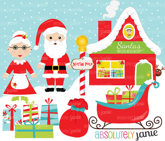 Santa S Workshop Christmas Clipart Set   North Pole   Holiday Digital