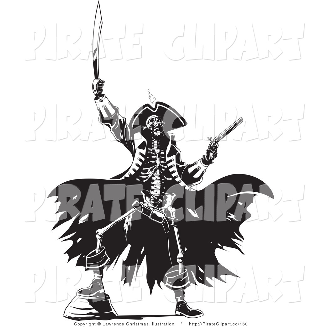 Vector Clip Art Of A Skeleton Pirate Man Raising Hell One Foot Up On