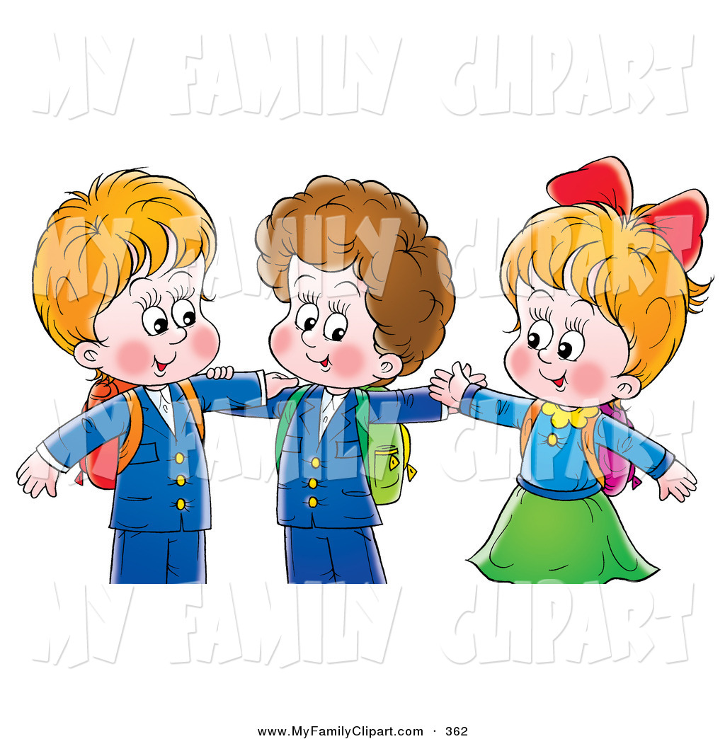 Clip Art Of A Colorful Picture Of Two Little Boys And A Girl Hugging
