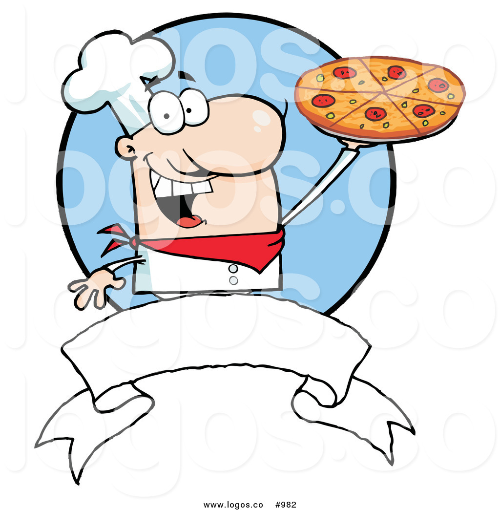 Happy Caucasian Pizza Chef Logo Logo Of A Chef Pizza Slice Over An
