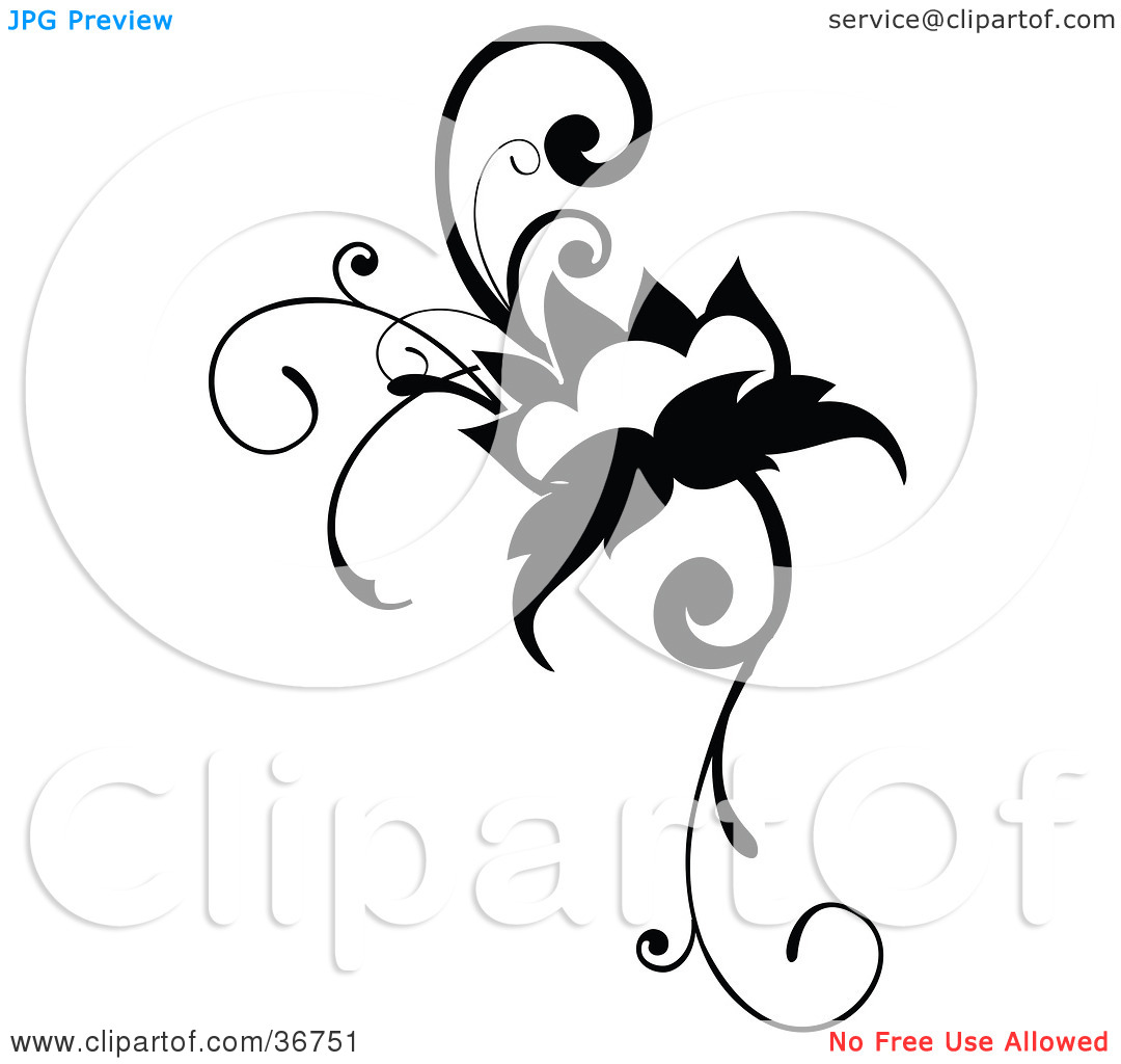 Clipart Illustration Of A Black And White Flowering Vine Design Scroll