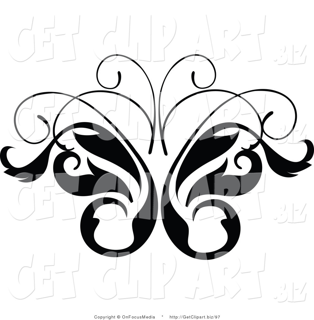 Larger Preview  Clip Art Of A Black And White Leavy Butterfly Vine