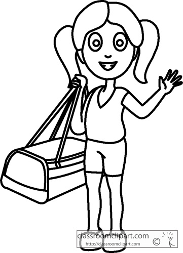 People   Girl Holding Travel Bag Outline   Classroom Clipart