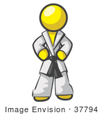 37794 Clip Art Graphic Of A Yellow Guy Character In A Karate Suit