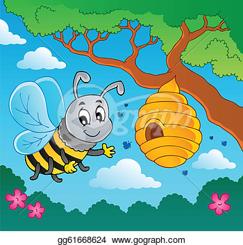 Cartoon Bee With Hive   Vector Illustration   Clipart Gg61668624