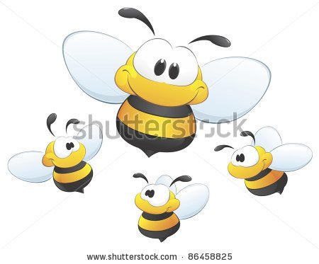 Funny Cute Cartoon Bees Flying Away From The Bee Hive On A Tree