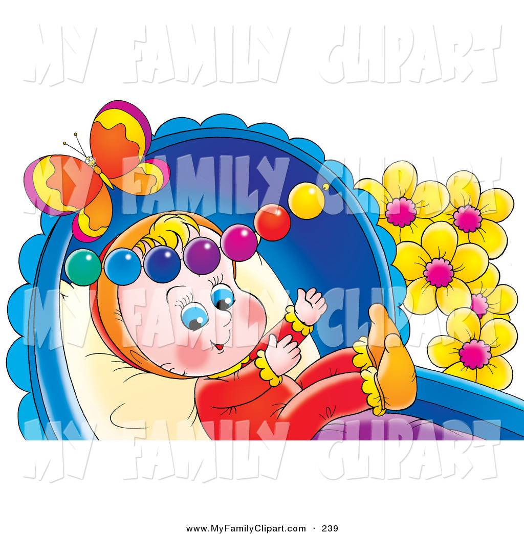 Preview  Clip Art Of A Cute And Happy Baby Playing In A Crib With Toys