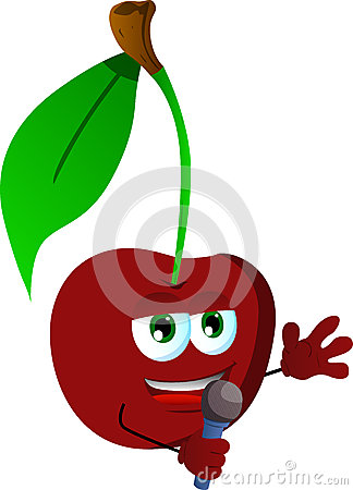 Vector Style Illustrated Cherry Hosting A Show And Talking Into A