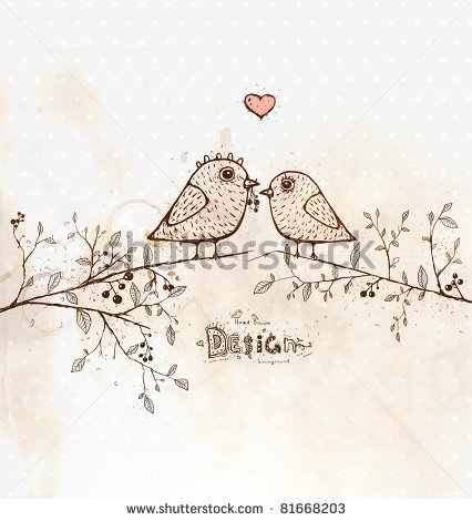 Vintage Card With Cute Birds On The Tree  Love Stock Vector