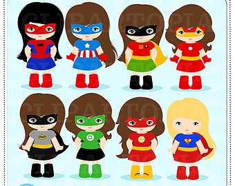 Digital Clipart   Cute Super Hero Girls Clipart For Commercial Use
