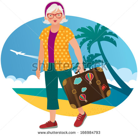 Illustration Old Woman Resting On The Beach Resort   Stock Vector