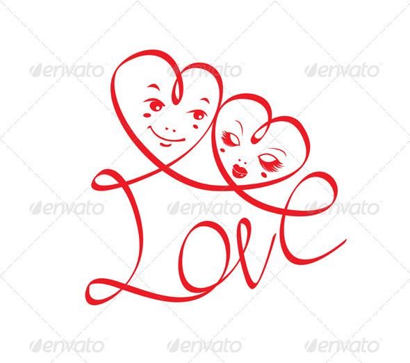 Word Love With Hearts And Funny Faces   Valentines Seasons Holidays