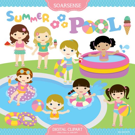 Girls Pool Party Clipart By Soarsense On Etsy  5 00