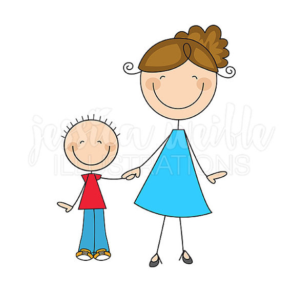 Mom And Son Stick Figures Cute Digital Clipart   Commercial Use Ok