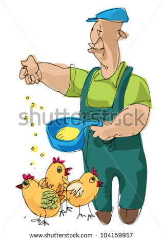 Farmer Feeding Chickens   Stock Vector