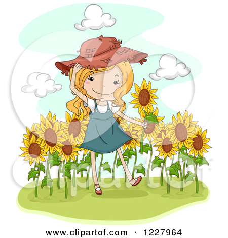 Happy Blond Country Girl In A Sunflower Field By Bnp Design Studio