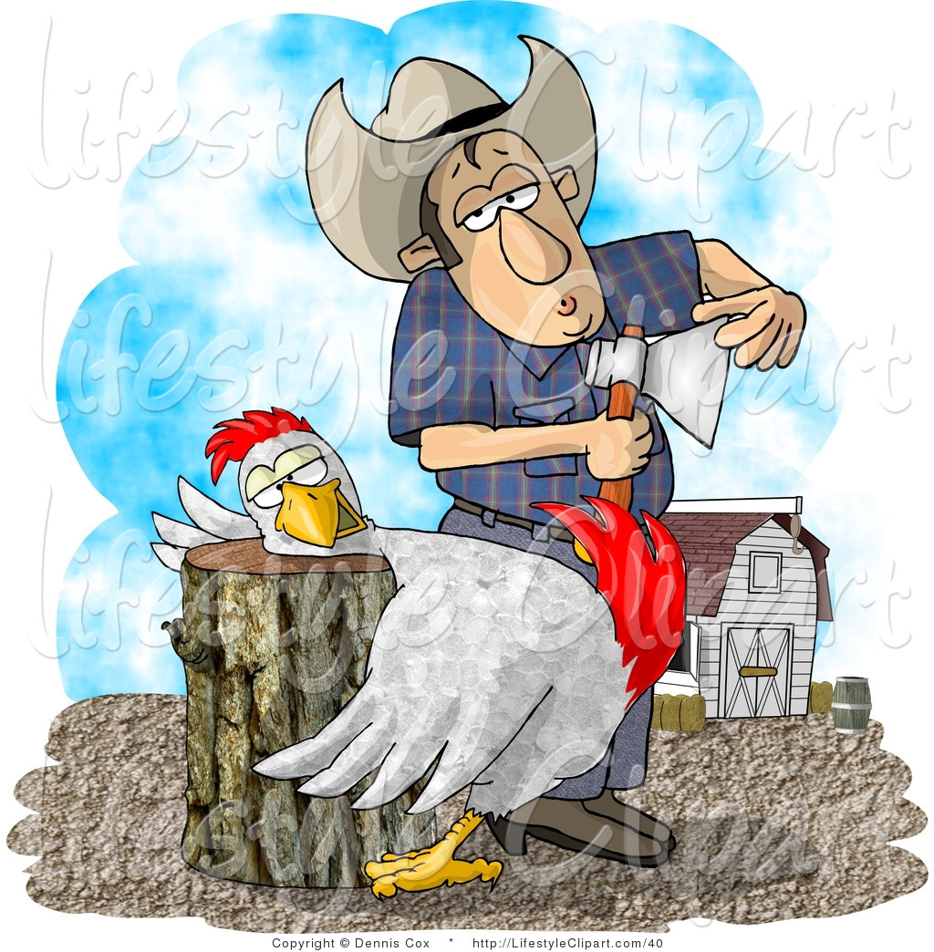 Lifestyle Clipart Of A Farmer With An Axe And A Chicken With Its Head