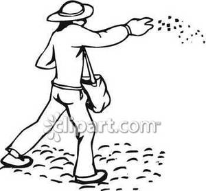 Of A Farmer Throwing Chicken Feed   Royalty Free Clipart Picture
