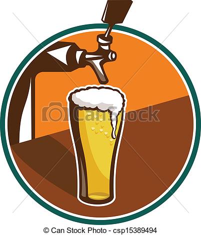 Vector   Beer Pint Glass Tap Retro   Stock Illustration Royalty Free