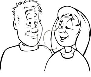 Black And White Cartoon Of A Couple Wearing Turtle Neck Sweaters    