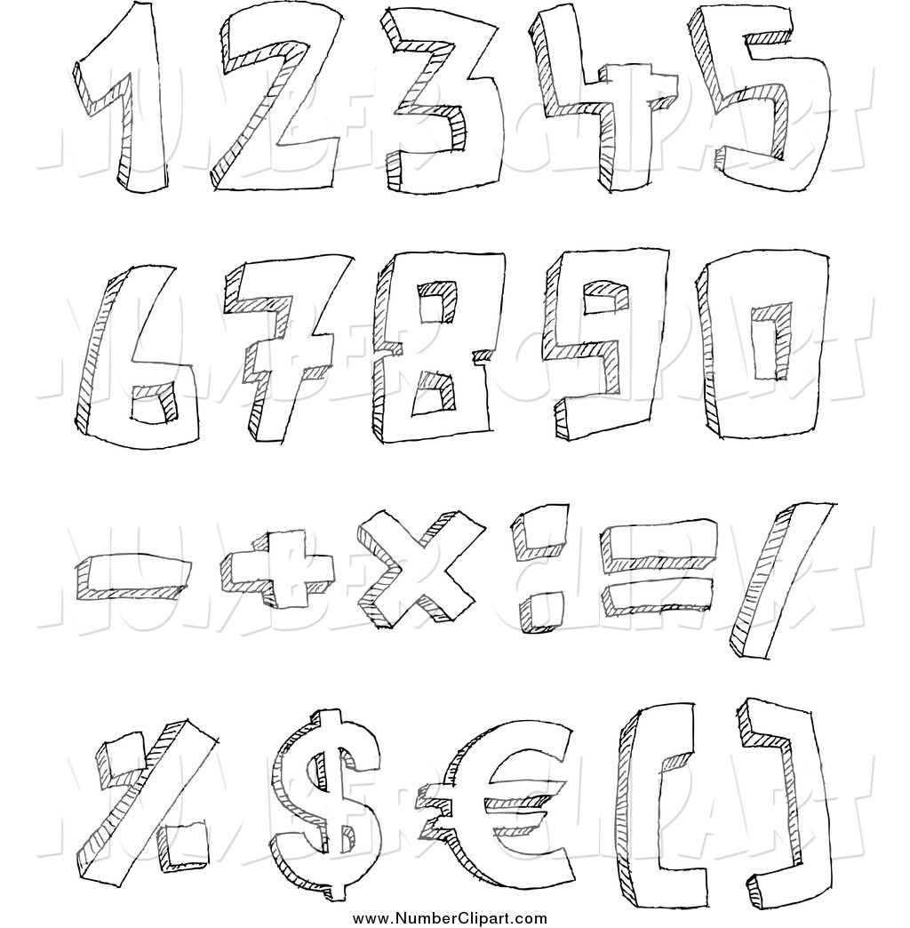 Clip Art Of Black And White Sketched Numbers And Math Symbols By