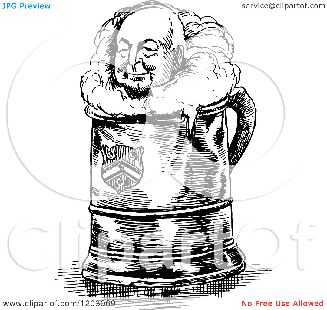 Clipart Of A Vintage Black And White Beer Man   Royalty Free Vector