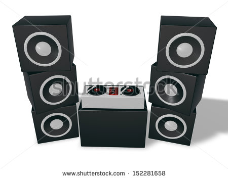 Dj Turntables And Speaker Tower   3d Illustration   Stock Photo