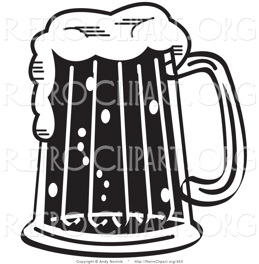 Retro Clipart Of A Black And White Frothy Beer Mug In A Bar By Andy
