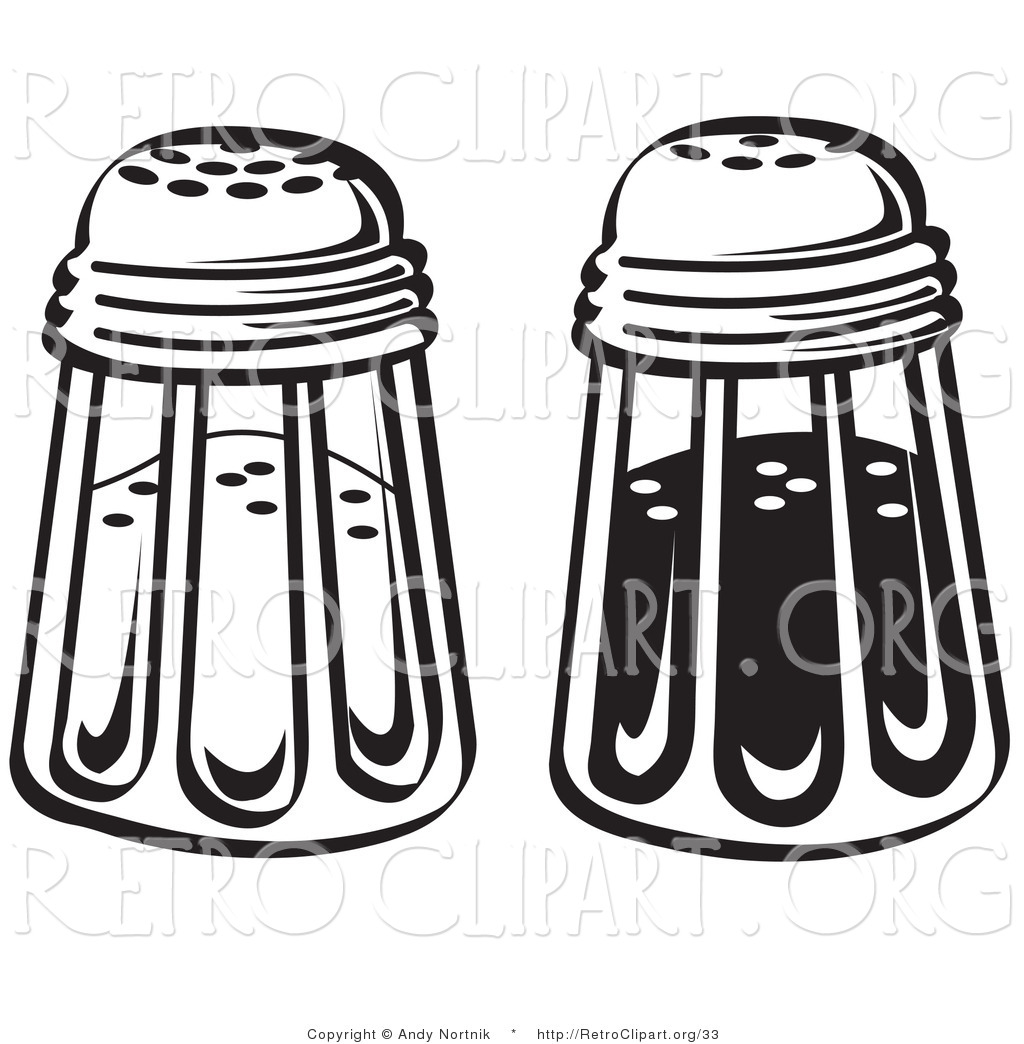 Retro Clipart Of Black And White Salt And Pepper Shakers In A Diner By
