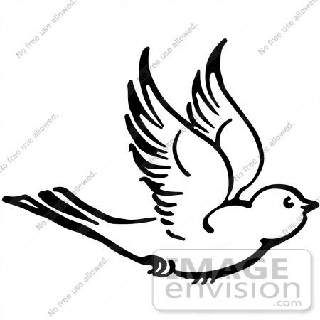 Royalty Free Clipart Illustration Of A Flying Bird In Black And White