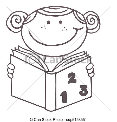 Vector Clip Art Of Girl Reading A Math Book   Coloring Page Outline Of    