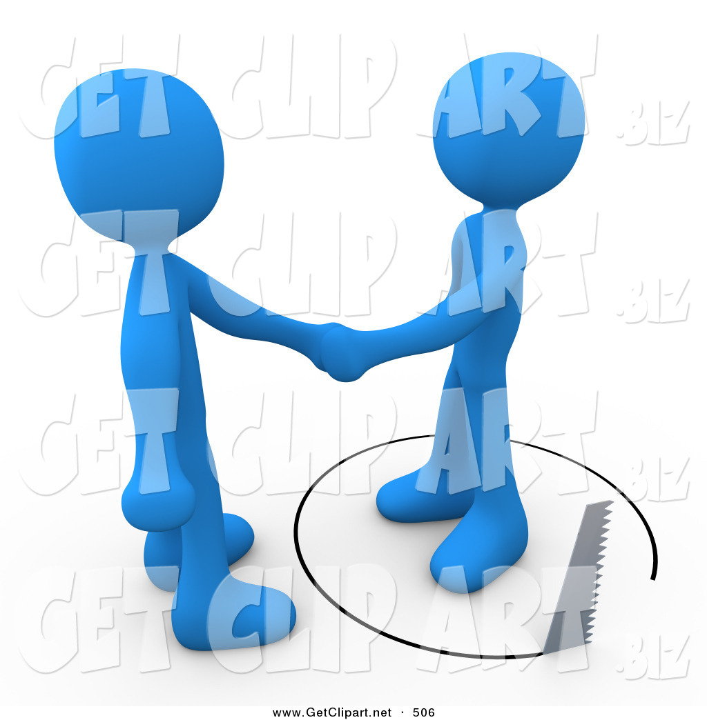 3d Clip Art Of An Unsuspecting Blue Person Shaking Hands On A Deal
