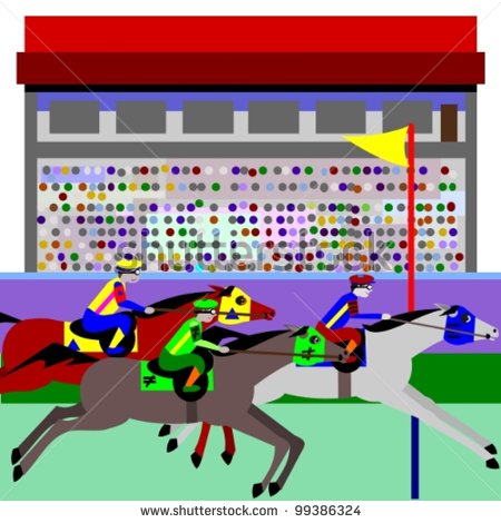 Horse Racing  Illustration Of Cartoon Horses Racing At A Track And